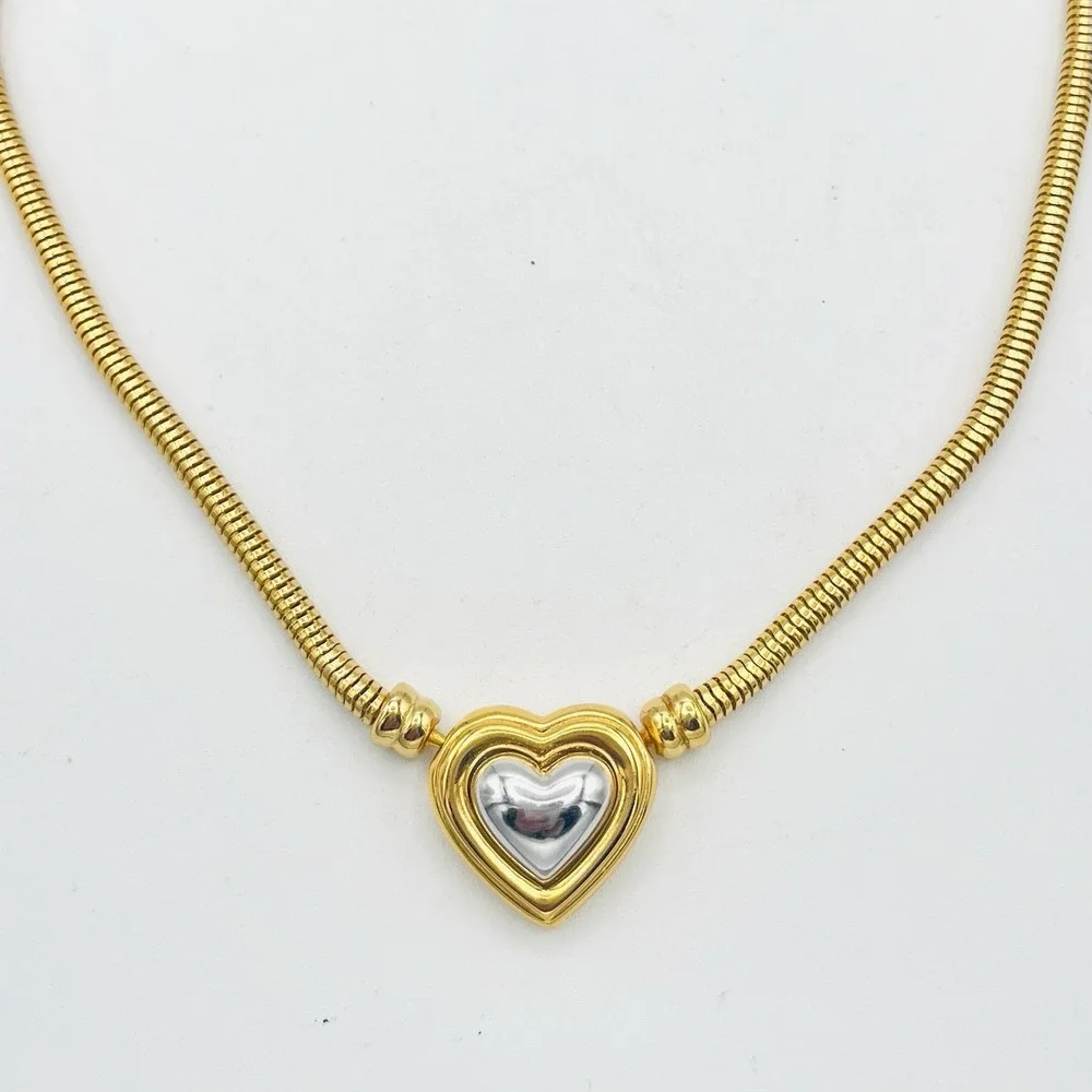 Vintage Joan Rivers Heart Necklace Gold Silver Interchangeable 1 Pendant Chain